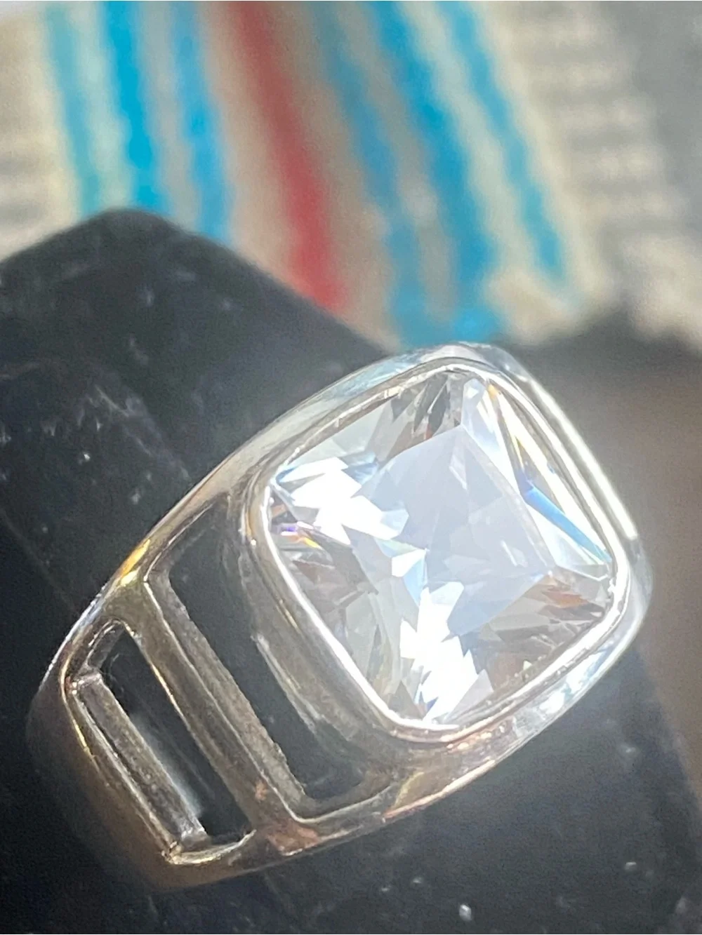 Sterling Silver 925 Faceted Crystal Men’s Ring Modern Geometric Design - Picture 2 of 5